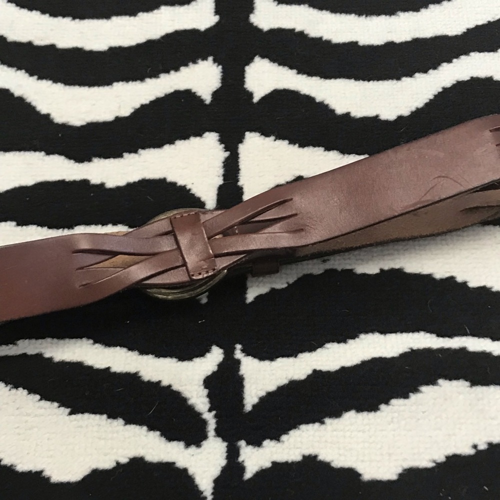 Vintage Leather & Brass Wide Braided Belt - Picture 3 of 7